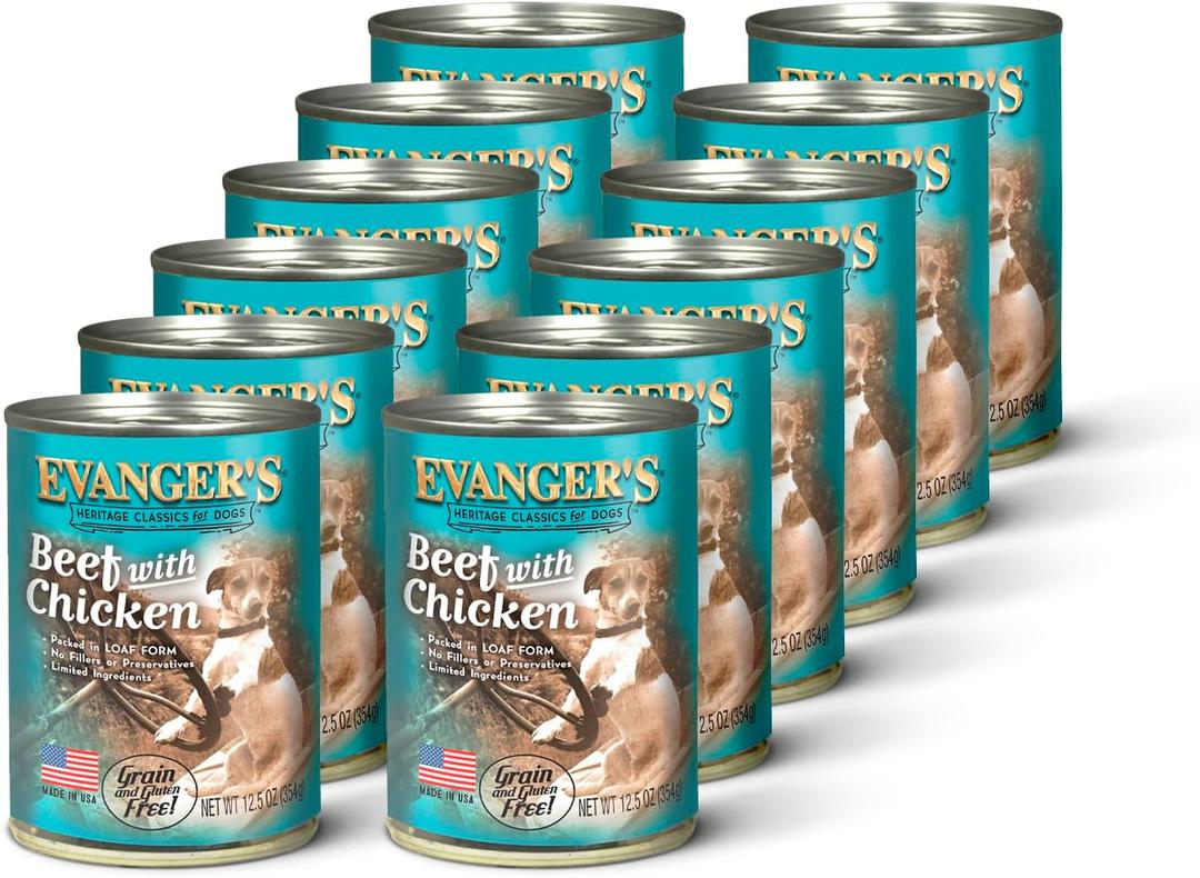 Evanger's Heritage Classic Beef with Chicken Dog Food  12 Count, 12.5 oz Each  Loaf Style Recipe with Beef & Chicken  Wet Dog Food  Grain & Gluten Free