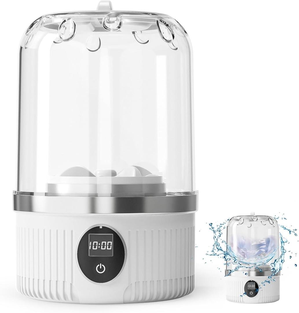 Portable Washing Machine,Mini Underwear Washer with LED Display,1L Small Washer,IP67 Waterproof, Delicate Wash for Socks,Bikinis & Doll Clothes,Ideal for Travel,Apartment,Camping,Dorms (White)