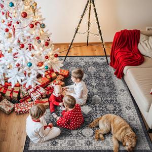 4x6 Living Room Area Rugs: Washable Non-Slip Boho Decorative Rugs for Bedroom Nursery Low Pile Neutral Small Carpet for Kitchen Dining Room Non-Shedding Floor Mat for Kids Room Office (4x6，Black)