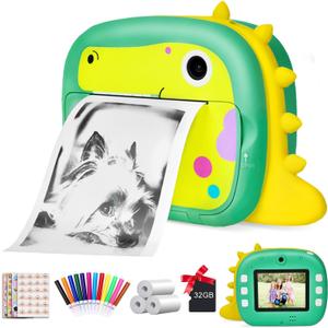Camera for Kids, Instant Print Camera with WiFi Function 1080P Video Camera 2.4" Screen Selfie Camera with 32G TF Card, 4 DIY Stickers, 12 Colored Penls, 3 Rolls Print Papers for Girls Boys(Pink)