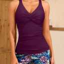 Tankini Swimsuits for Women-Two Piece Tummy Control Bathing Suit with Pocketed Shorts Twist Knot Swimwear 2025 (Purple, XL)