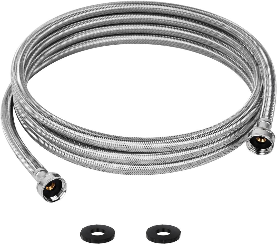 12FT Washing Machine Hose, Stainless Steel Braided Washer Hose Supply Line with 3/4" FHT Connectors for Long-Distance Residential Water Supply, Durable and Leak-Resistant
