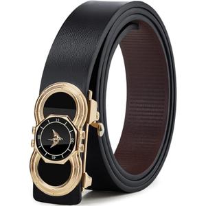 VANNANBA Genuine Leather Belts for men, Fashion Dress Designer Slide Belt for men Automatic Bucklewith Gift Box (Black)
