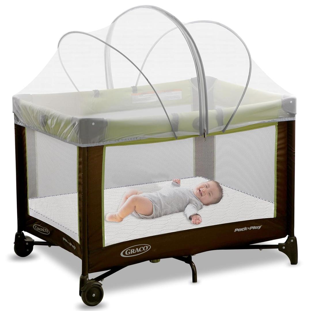 Pack N Play Tent Cover - Bassinet Cover for Pack N Play/Travel Crib/Mini Crib/Playpen, Bassinet Mosquito Net Cover with Two-Way Zippers (White-Large)