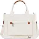FIORETTO Womens Canvas Tote Bag Purse with Individual Compartment, Zipper Top, Reinforced Bottom & Luggage Sleeve, Ivory White