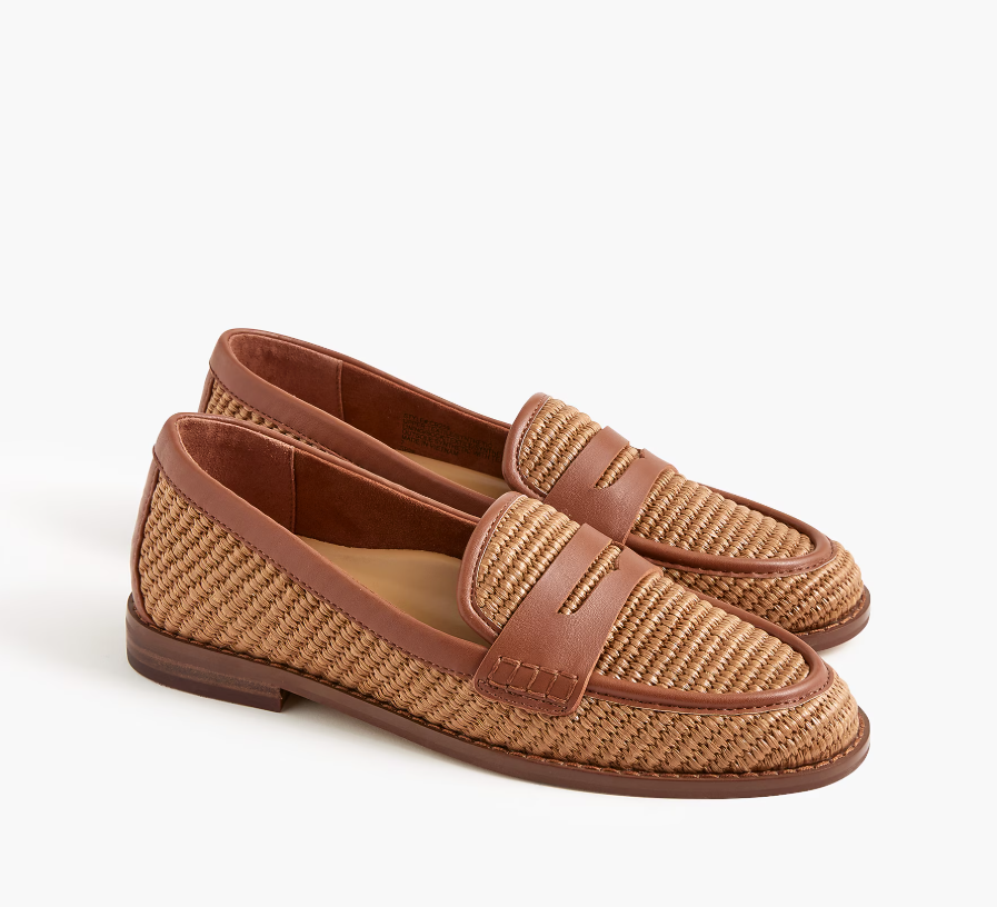 J. Crew Woven penny loafers , 7, Cedar Wood Raffia