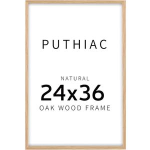 puthiac 24x36 Solid Oak Wood Picture Frame, 24 x 36 Poster Frames for Wall, Vertical or Horizontal, Plexi Front, 1 Pack, Natural Oak