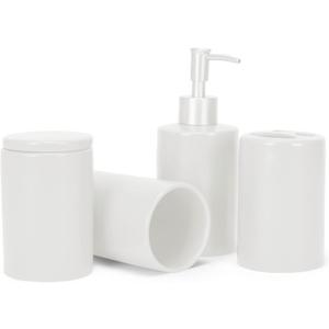 NAT & Jules Chic Modern Rounded 4.5 inch Ceramic Bathroom Accessories Set of 4 - Home Dcor & Organization Perfect for Bath or Kitchen Household Essentials, Matte White