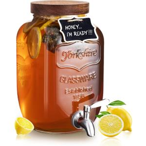 Mustry Glass Drink Dispenser for Parties, 1 Gallon Beverage Dispenser with Spigot Solid Stainless Steel, Used as Lemonade Dispenser Sun Tea Jar Kombucha Jar (Single)