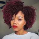 Quantum Love Short Kinky Curly Wigs Side Part Afro Curly Wig for Black Women Ombre BurgundTwist Out African American Synthetic Wigs