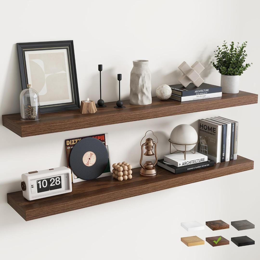 55 Inch Floating Shelves for Wall 2 Pack, 8"D Wood Grain Bathroom Shelves, 55"Wx8"Dx1.4"H, 2Pack