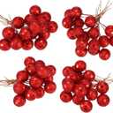 BBTO Artificial Holly Berries, 100 Pieces Mini 10 mm Fake Berries Decor on Wire for Christmas Tree Decorations Flower Wreath DIY Craft Use (Sequined Red)