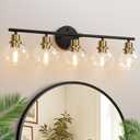5-Light Bathroom Vanity Light, Black and Gold Bathroom Light Fixtures with Clear Glass Globe Shades, Modern Vanity Lighting Over Mirror for Bathroom, Kitchen, Living Room, Hallway, Bedroom, Porch