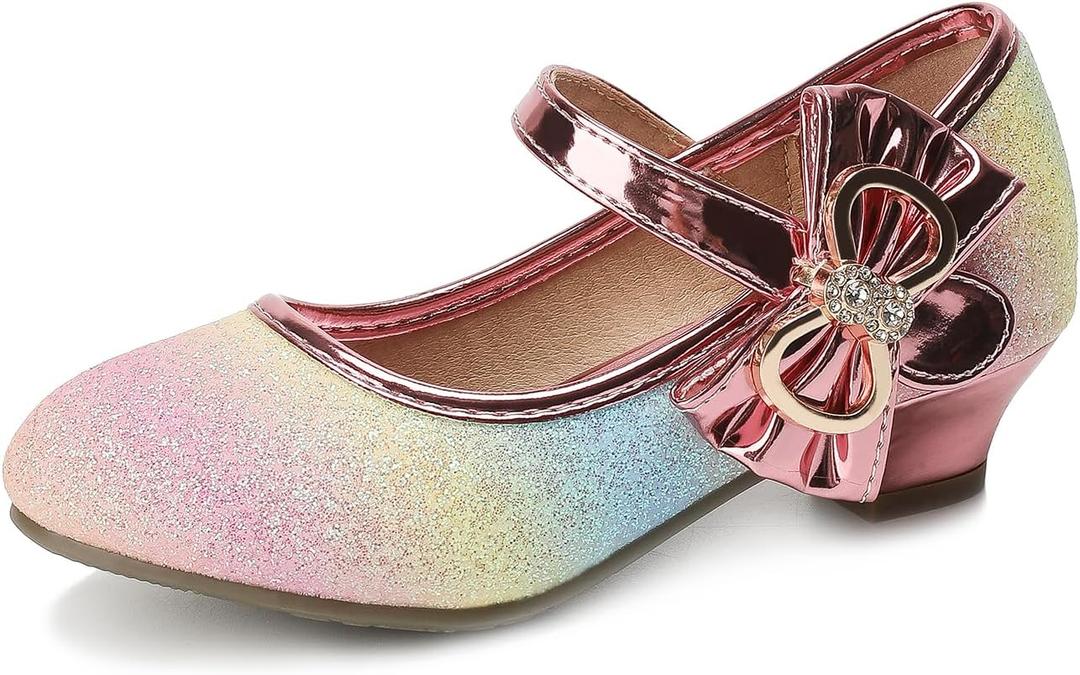 Girls Dress Shoes Toddler Princess Shoes Glitter Flower Little Girl Flats Mary Jane Heels for Party Wedding, Size 5