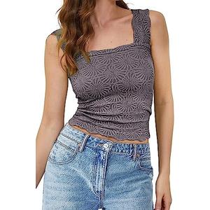 MISSACTIVER Women Square Neck Wide Straps Crop Tank Tops Casual Floral Sleeveless Lettuce Trim Slim Fit Crop Cami Vest Tops S