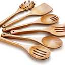 Wooden Cooking Utensils, 6 Pieces Natural Acacia Wooden Spoons For Cooking with Non Stick & Heat Resistant Design, Wooden Kitchen Utensil Set with Hanging Hole for Stirring, Mixing, Cooking