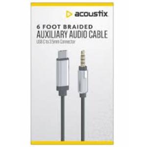 Acoustic 6 Foot Braided Auxiliary Audio Cable, USB C TO 3.5MM CONNECTOR