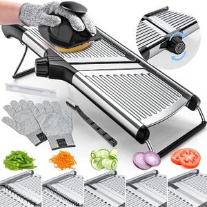 Gramercy Adjustable Mandoline Food Slicer, Mandoline Slicer for Kitchen, Mandolin, Potato, Tomato, Carrot, Vegetable, Fruit and Onion Cutter - Stainless Steel - INCLUDING 1 Pair Cut-Resistant Gloves (PRO Mandoline (Black)