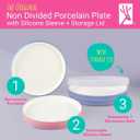 Elk and Friends Kids 7.8 Porcelain White Plates with Silicone Sleeves + Lids | Suitable for Babies/Toddlers | Microwave & Dishwasher Safe | Non Slip Dinnerware | Snack Dishes | 4 Pack