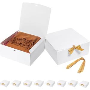 Mcfleet Large Gift Boxes with Lids 12x12x5 Inches 10 Pack Bridesmaid Proposal Boxes White Extra Deep Gift Box for Presents, Craft Boxes for Christmas, Wedding, Graduation, Holiday, Birthday Gift
