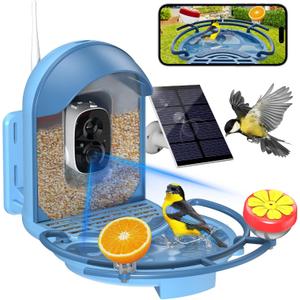 Bird Feeder with Camera, AI Recognition, Bird Bath, Solar Powered