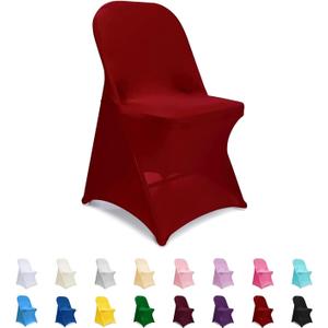 ManMengJi Spandex Chair Covers, 12 PCS Folding Chair Covers, Universal Fitted Chair Slipcovers for Wedding, Party, Banquet, Holidays, Celebration (Drak Red)