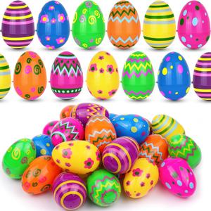 60 PCS 3.1" Plastic Printed Easter Eggs Bulk, Bright Colorful Fillable Empty Easter Eggs Bulks for Egg Hunt, Kids Easter Basket Stuffers Fillers Classroom Prizes Rewards Party Favors for Boys Girls