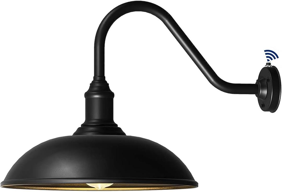 21 Inch Large Dusk to Dawn Outdoor Barn Light, Farmhouse Gooseneck Exterior Light Fixture Wall Mount, Vintage Black Outdoor Barn Light Fixtures,Gooseneck Light Fixtures for Garage