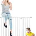 85.5''-105.1" Baby Gate for Stairs, Auto Close Dog Gate for The House, Easy Install Pressure Mounted Pet Gates for Doorways, Walk Thru Wide Safety Gate for Dog, White