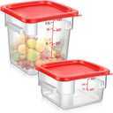 Suclain 2 Pcs Square Food Storage Container Polycarbonate Clear Food Container with Lid Commercial Rice Storage with Graduations for Commercial Kitchen(2 Qt,4 Qt, Red)