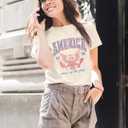 Women America Patriotic 4th of July Party Shirt Land of The Free T-Shirt Retro 1776 Short Sleeve Tee Top (XL)