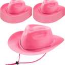 Mepase 24 Pieces Disposable Plastic Western Cowboy Hat Set Felt Wide Brimmed Cowgirl Hats for Men Women Costume Party(Pink)