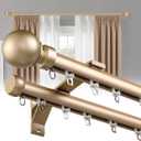 Double Curtain Rods for Windows, Heavy Duty Dual Rod Wall Mount Track Slilent Aluminum Alloy Brackets with Decorative Round Finials Rail for Bedroom/Living Room/Window/Hotel (Golden,2.6m(8.5ft))