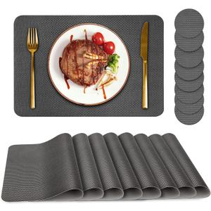 Bacgnyer Placemats Set of 8, Placemat with Coasters Heat Stain Scratch Resistant Non-Slip Waterproof Oil-Proof Washable Wipeable Outdoor Indoor for Dining Patio Table Kitchen Decor and Kids (Grey 8) (Gray)