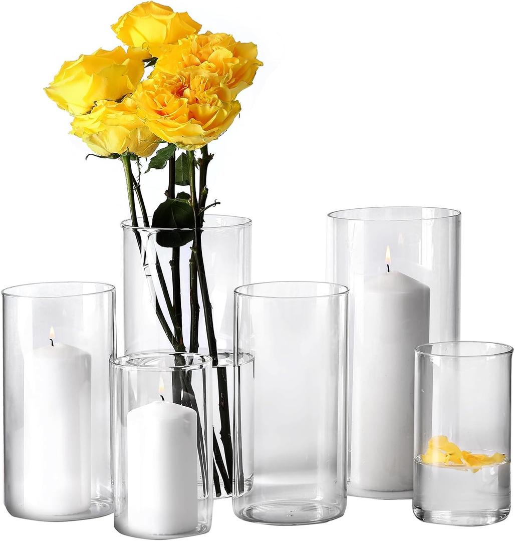 Hurricand Candle Holder 6 PCS, Glass Pillar Candle Holder, Clear Glass Cylinder Candleholder Glass Cylinder Vase for Centerpieces Wedding Party Decoration