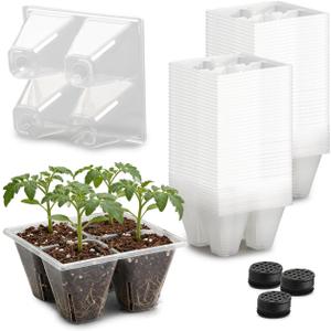 RooTrimmer 80 Pack Reusable 4-Cell Clear Seed Starter Trays - Extra Large Drainage Holes, Easy Transplant, Clear Transparent Tray for Root Observation, Seed Starting, Fits Standard 1020 Flats