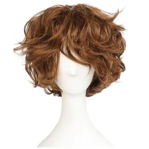 Mens Brown Wig Male Short Fluffy Brown Wig Curly Layered Heat Resistant Synthetic Hair Replacement