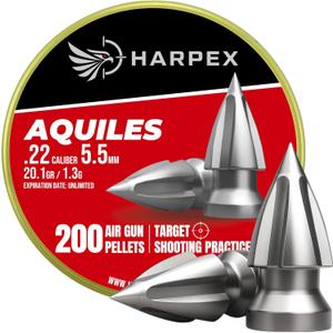 Harpex Aquiles .22 Cal Airgun Pellets  20.1 Grains Pointed Arrowhead Design  12.2 mm / .48 in Length  Clean Target Entry & Precision Performance