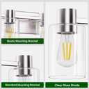 4-Light Modern Vanity Light Fixtures Over Mirror, Brushed Nickel Bathroom Light Fixtures, Vanity Lights, Wall Sconce with Clear Glass Shade for Bathroom, E26 Base