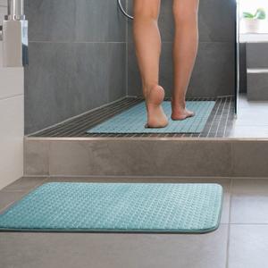 Moss & Stone 2 Pcs Bath Mat Set Light Blue, Soft and Comfortable Bathroom Rug + Shower Mat Non Slip, Bathtub Mat with Suction Cups, Water Absorbent.