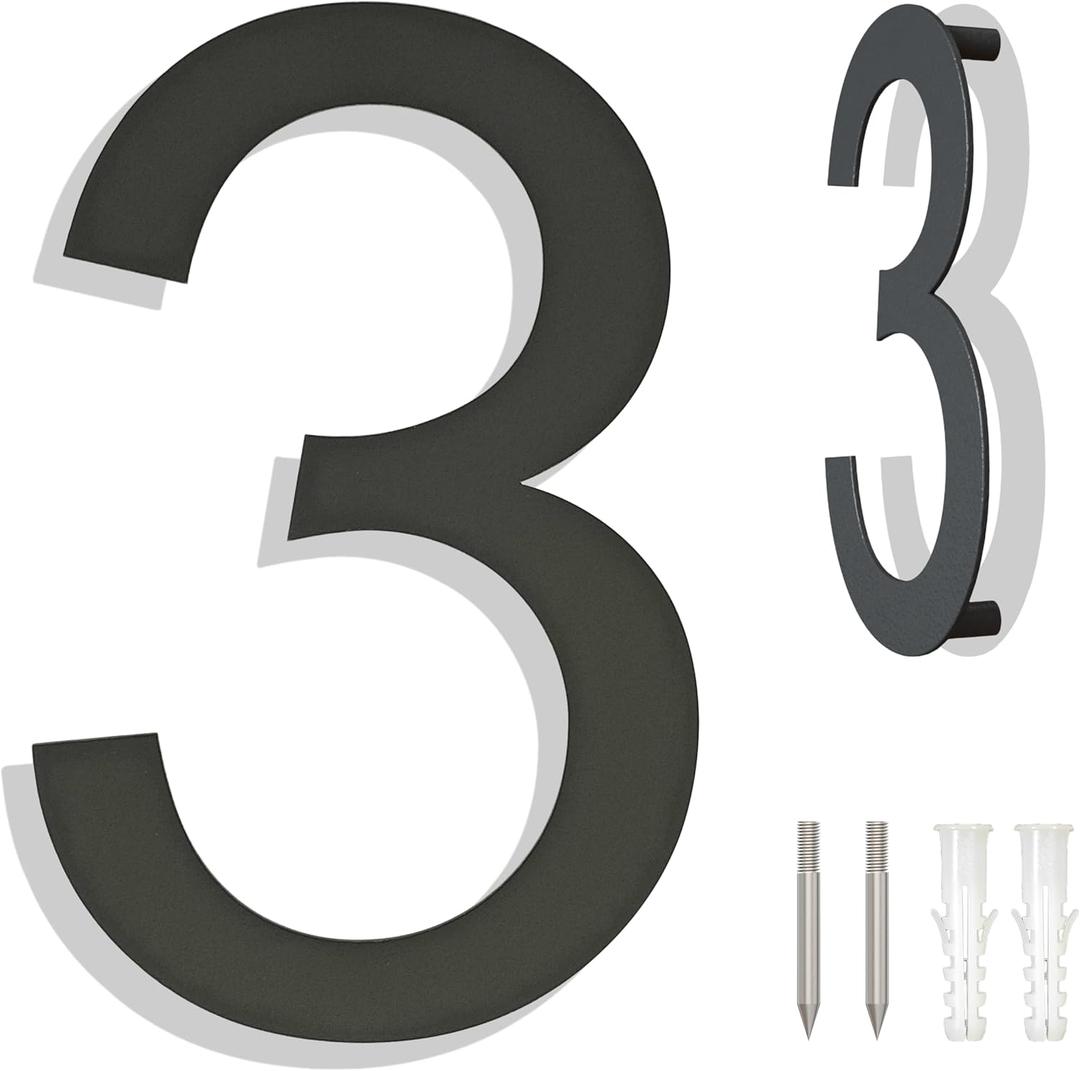 10 inch Large Stainless Steel House Nunmbers, Black Modern House Address Door Nunmber for Outside, Easy to Install, Matte Black(3)