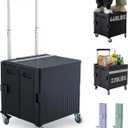 Folding Utility Cart Portable Rolling Crate Handcart Shopping Trolley Collapsible Tool Box, with Lid, on Rotate Wheels, for Grocery, Shopping, Office, Teacher, Camp,File (Black)