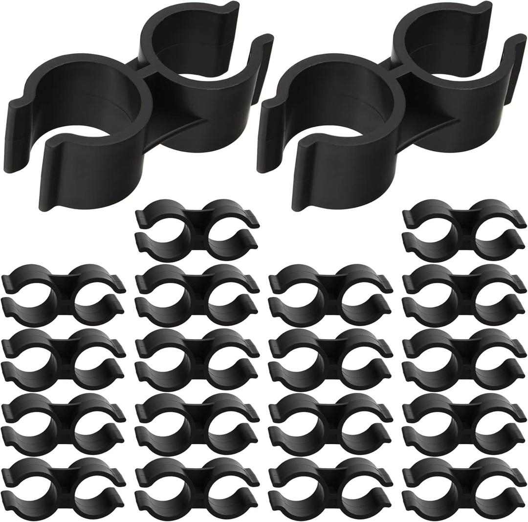 20Pcs Black Double Port Pipe Clamps Clips 25mm/1 inch Diameter Shelf Pole Connector Chain Link Fence Panel Clamps