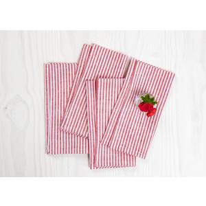 Solino Home Linen Napkins Set of 4-100% Pure Linen Narrow Stripe Red and White Cloth Dinner Napkins 20 x 20 Inch - Handcrafted and Machine Washable - Christmas, Holiday, Winter