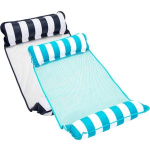 Aqua 4-in-1 Monterey Hammock Pool Float & Water Hammocks, 1-2-3-4 Multipacks  Multiple Colors/Styles  for Adults and Kids Floating (Light Blue & Navy/White (2 Pack))