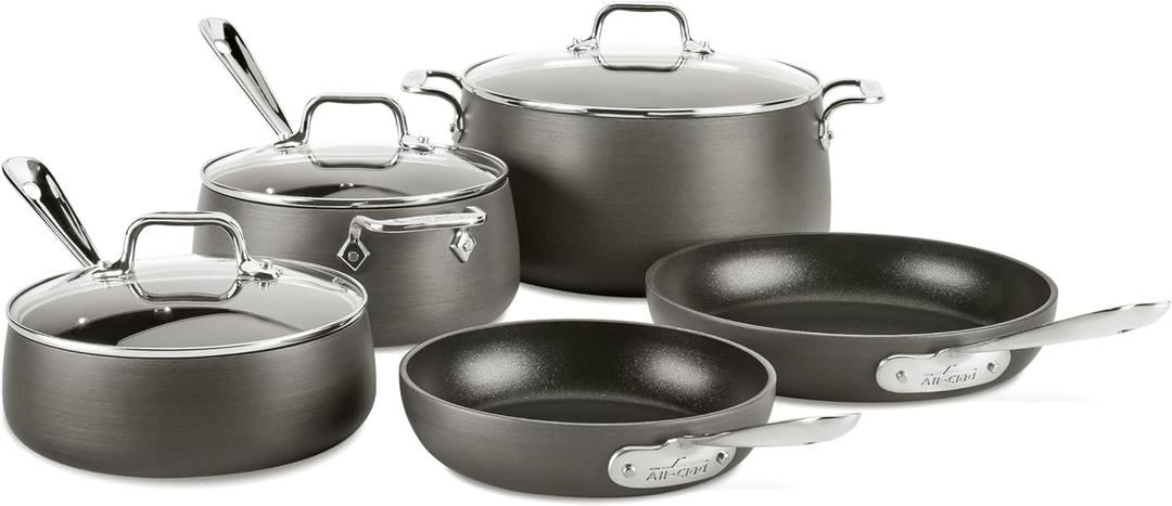 All-Clad HA1 Hard Anodized Nonstick Pots and Pans Set Non Stick Cookware Sets, Oven Broiler Safe 500F, Black (8-Piece)