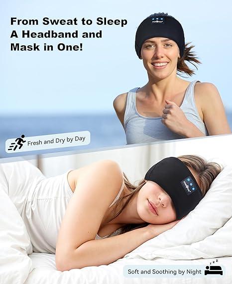 MUSICOZY Sleep Headphones Bluetooth 5.4 Headband, Sports Wireless Earphones Sweat Resistant Earbuds Sleeping Headphone with Ultra-Thin HD Stereo Speaker for Workout Running Cool Gadgets Unique Gifts (1 Count (Pack of 1), Black)