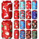 CHENGU 16 Pcs Christmas Beer Can Cooler Sleeves 12oz Funny Neoprene Xmas Beer Can Cover Non Slip Reusable Colored Drink Soda Covers for Christmas Party Supplies