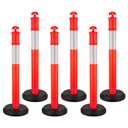 VEVOR Pack of 6 Traffic Delineator Posts, 48 inches Traffic Safety Cones with Fillable Base and Reflective Strips, Heavy Duty Delineator Posts for Construction Site, Parking Lot, Crowd Control, Red