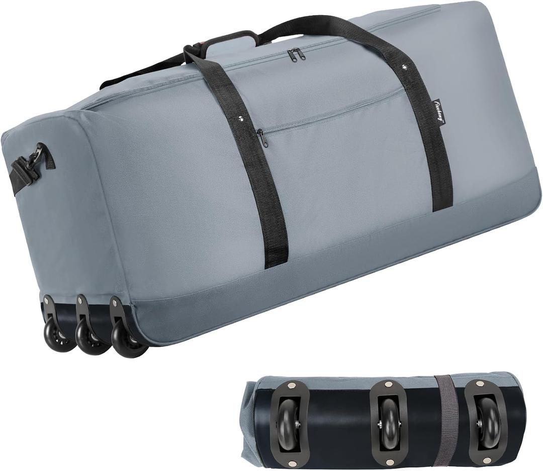 Finnhomy 120L Foldable Rolling Duffel Bag with 3 Wheels, Light Weight Travel Duffel bag with Large Loading Capacity, 32'' Rolling Duffel bag with Shoulder Strap